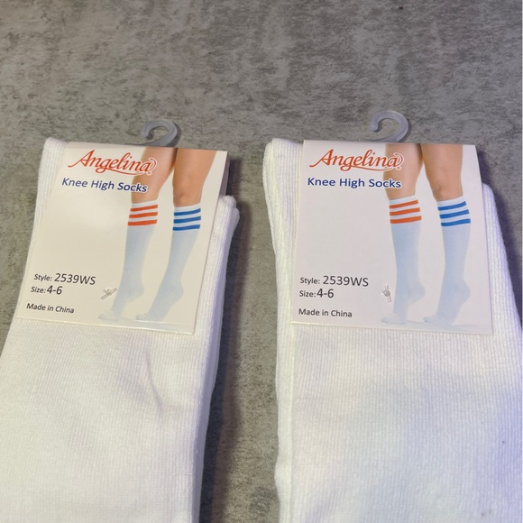 2 Pairs Knee High Socks White w/ Pink Stripes and White w/ Purple Stripes SZ 4-6 - Picture 5 of 6